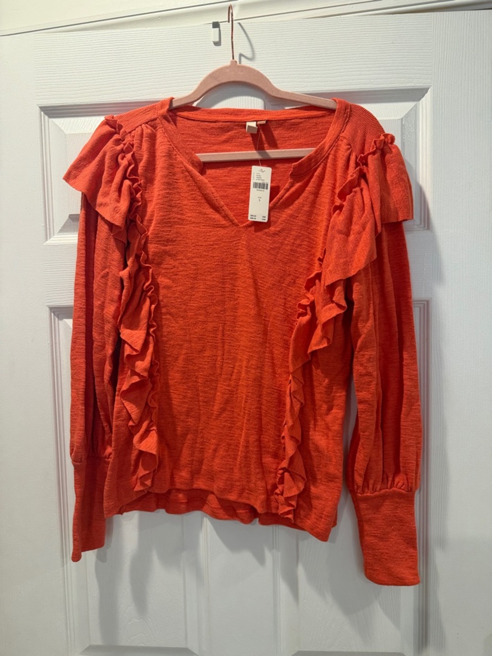 Pilcro Orange Ruffle V-Neck Sweater